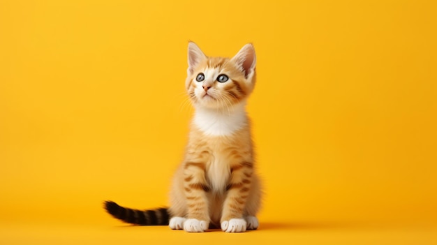 Orange background with little kitten sitting cat