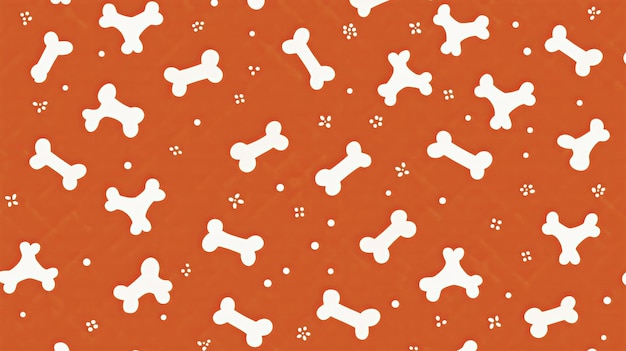 Orange background with a seamless pattern of white bones and tiny white dots