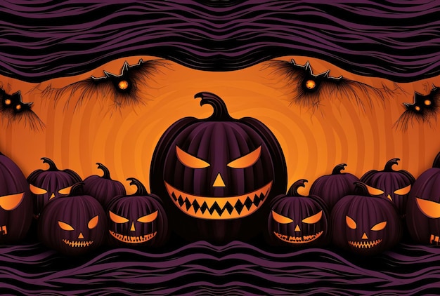 an orange background with spooky pumpkin faces on it in the style of color stripes