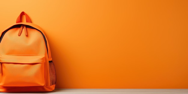 Photo orange backpack against a bright yellow wall