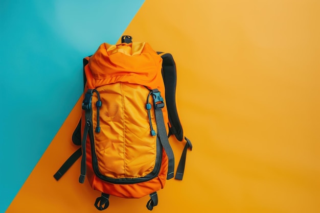 Orange Backpack on Blue and Orange Background