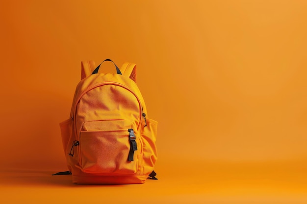 Photo orange backpack on a bright background