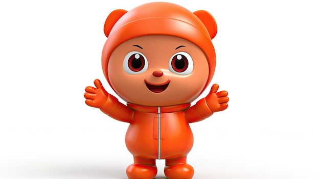 The orange bear is wearing a jacket that says bear.