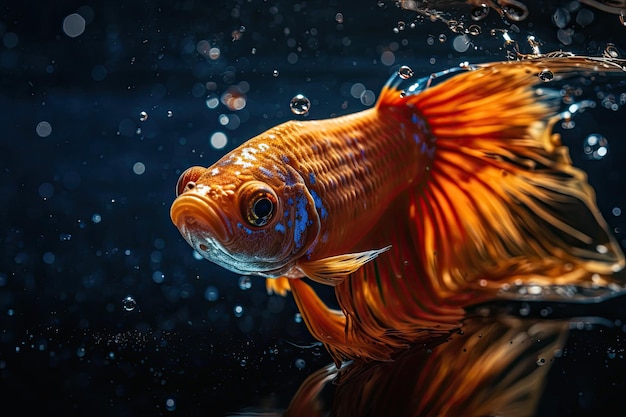 Orange betta fish splashing in sparkling waters generative IA