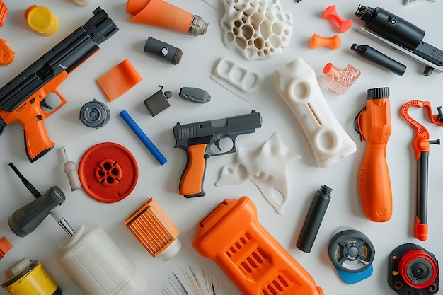 Orange and Black 3D Printed Objects on a White Background