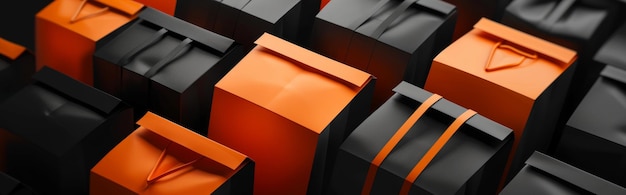 orange and black boxes with orange and black shapes are among the other black ones