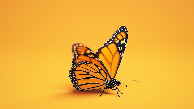 An orange and black butterfly sitting on a yellow background