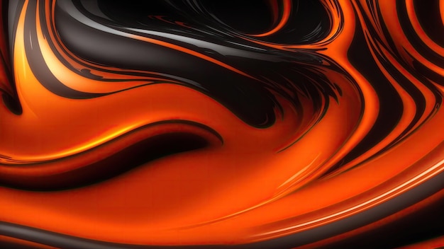 Orange and black colors 3d rendering of abstract wavy liquid background