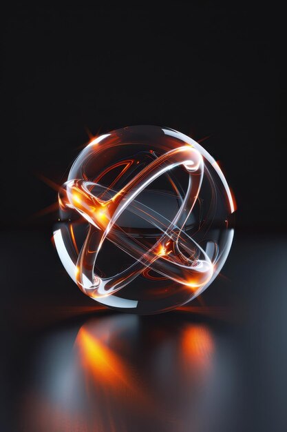 an orange and black sphere with glowing lights