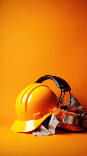 Orange blank text space background worker helmet and equipment