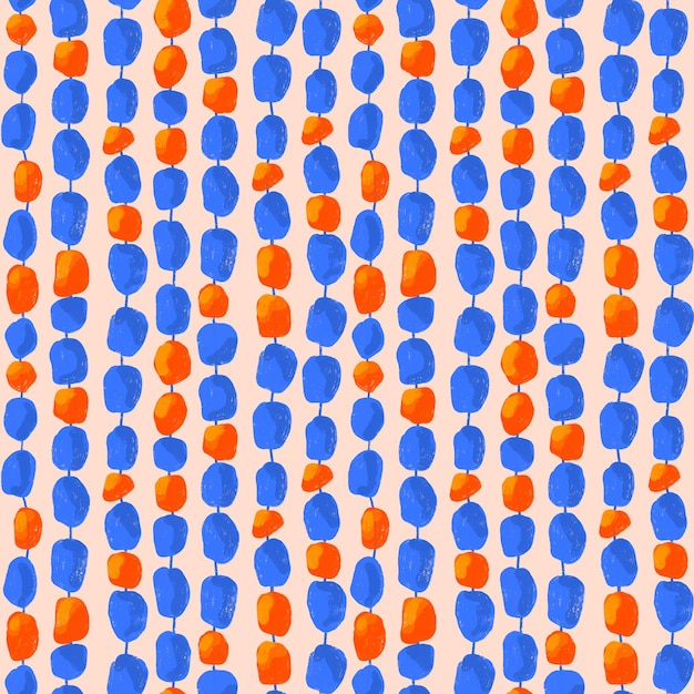 Orange blue abstract shapes seamless pattern mosaic terrazzo beads repeat print on peach background