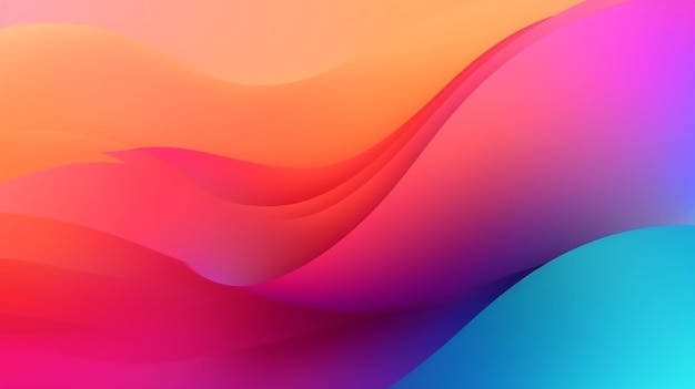 An orange and blue background with a pink wave design.