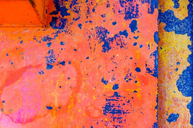 Orange blue color paint brush On the steel plate Rusty and rough for background