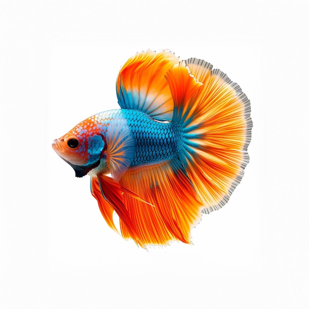 Orange and Blue Fish Swimming on White Background Generative AI