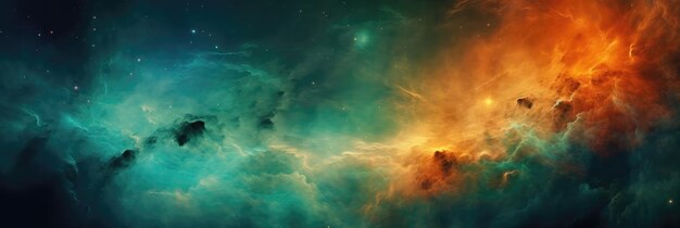 Orange Blue Green Space Panoramic Background Generative AI