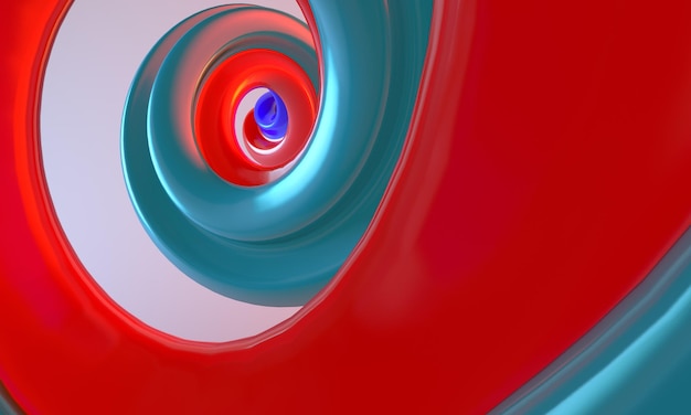 Orange, blue and purple spiral on blue and orange gradient background. 3d rendering