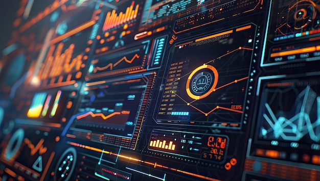 Orange and blue technology background circuit board and code 3d Illustration Orange blue technology background AI generated illustration