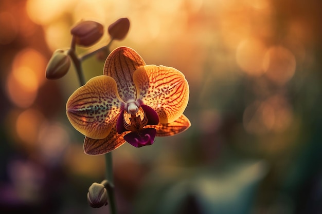 An orange and brown orchid flower with the word orchid on it