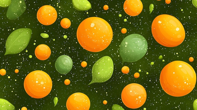 Photo orange bubbles on green background photo realistic wallpaper cover and screen for smartphone cel