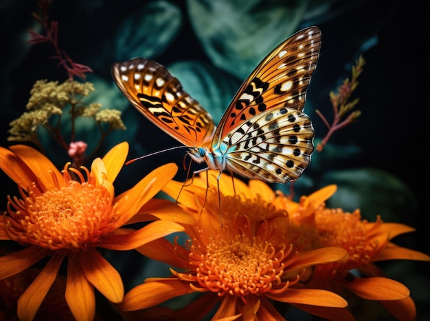 Orange butterfly sitting on flower Illustration AI GenerativexA