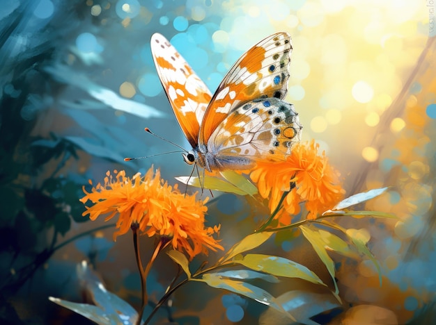 Orange butterfly sitting on flower Illustration AI GenerativexA