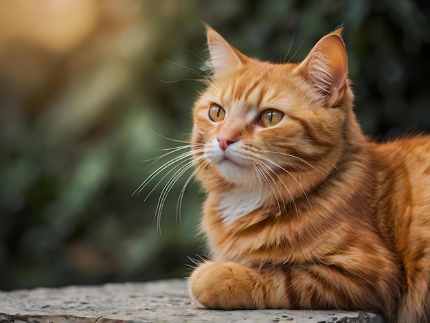 orange cat on blurry background orange cat is sitting on a blurry background