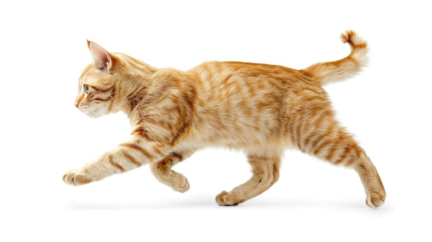 Photo orange cat walk and run isolated on white background