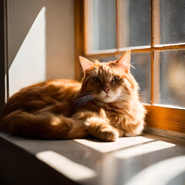 Orange cat on window AI Generative