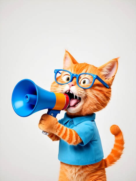 Orange cat with a megaphone