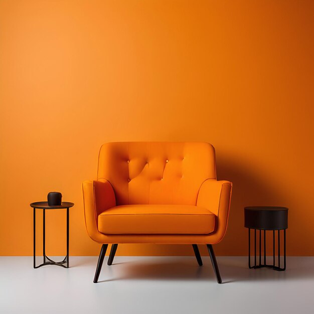 Photo an orange chair and a table in an orange room