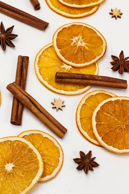 Orange chips cinnamon sticks and star anise