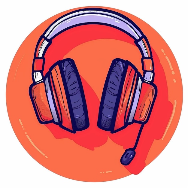 an orange circle with two pair of headphones on it