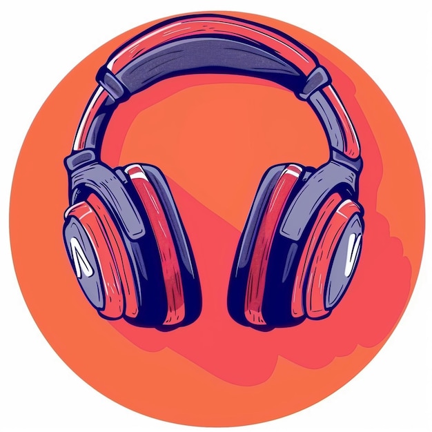 Photo an orange circle with two pair of headphones on it