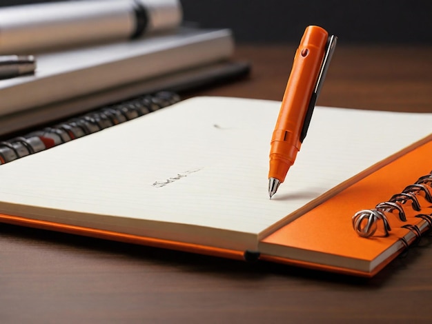 orange click pen on notebook