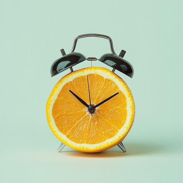 an orange clock with the time of 12 00