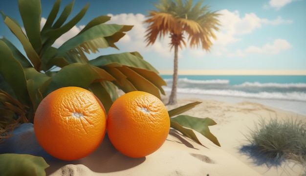 Orange on the coast beach tranquility Generative AI