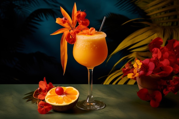 Photo orange cocktail with a splash of tropical bouquet