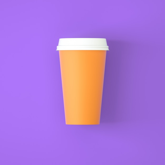 Orange coffee cup on violet background