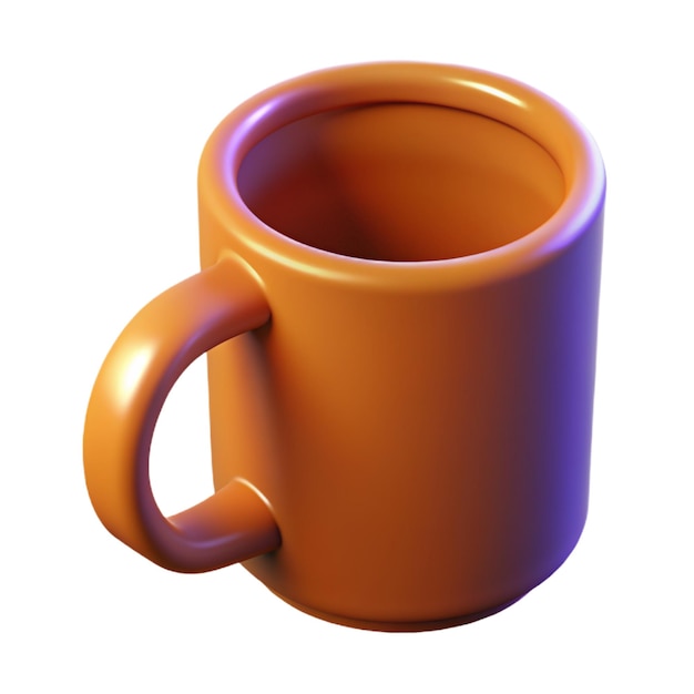 a orange coffee mug with a purple handle