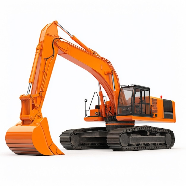 Orange color excavator isolated on white background