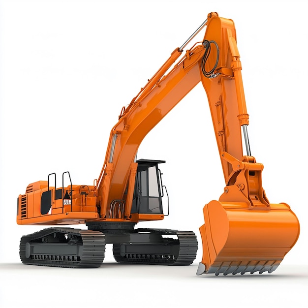 Orange color excavator isolated on white background