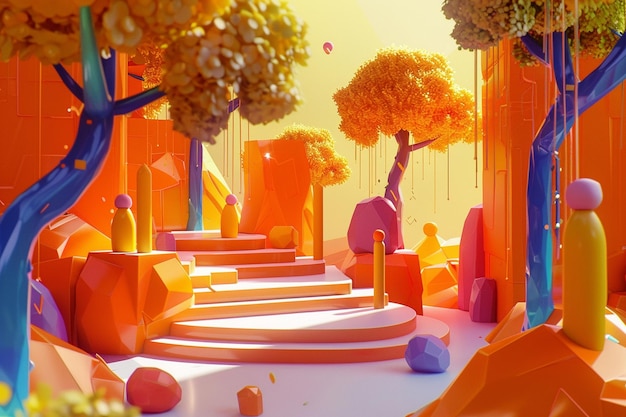 Photo orange color scene 3d cartoon game scene