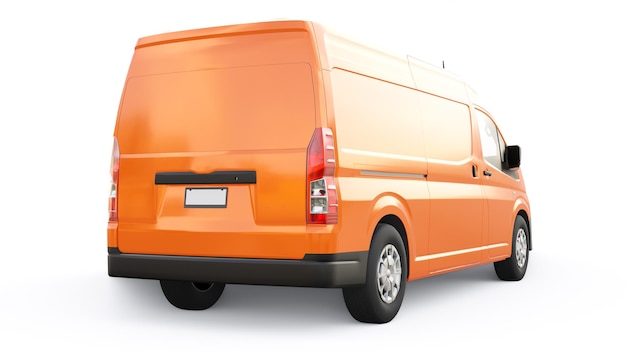 Orange commercial van for transporting small loads in the city on a white background Blank body for your design 3d illustration