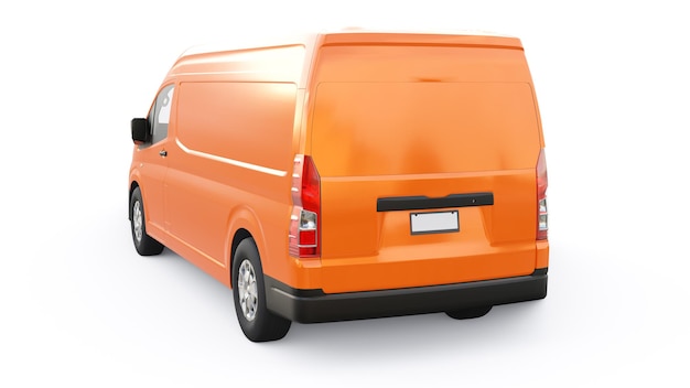 Orange commercial van for transporting small loads in the city on a white background Blank body for your design 3d illustration