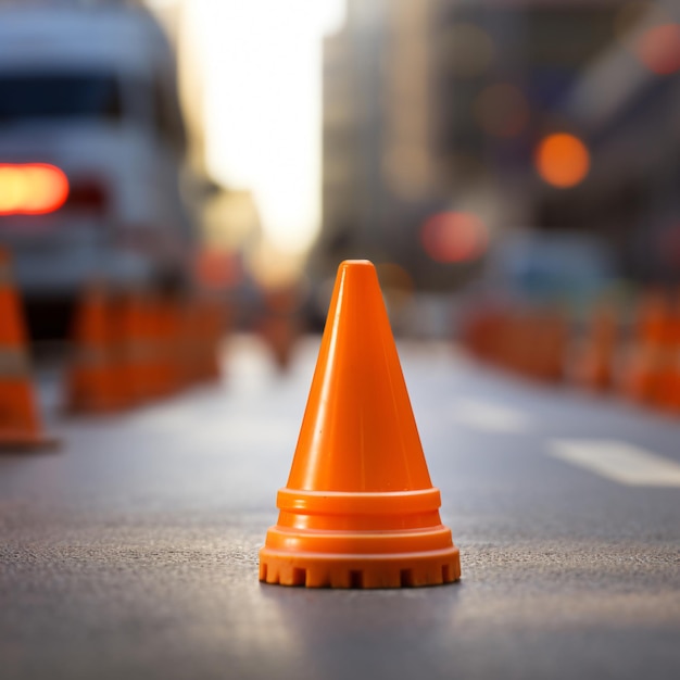 a orange cone that has the word  caution  on it