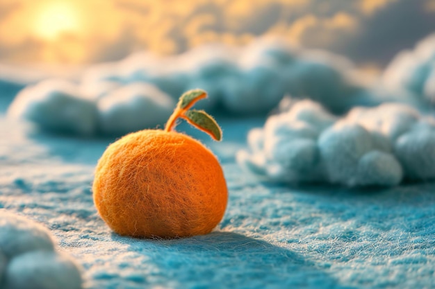 Orange and cotton wool on a blue background The concept of ecofriendly products