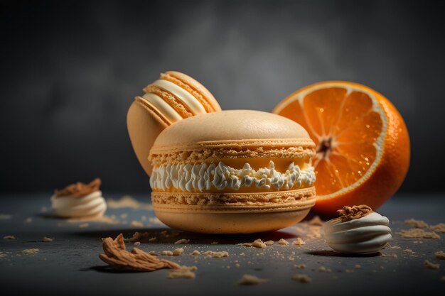 Orange cream macaron with a crispy outer shell Generative AI