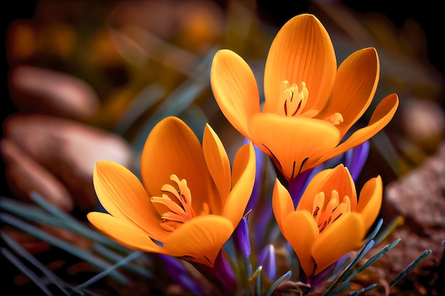 Orange crocus close up 3d illustration Generative AI