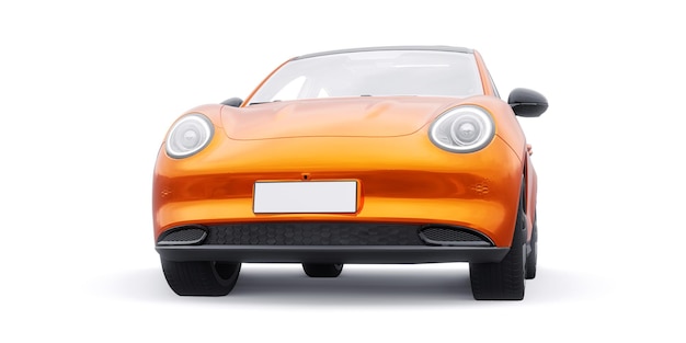 Orange a cute little electric hatchback car 3D illustration