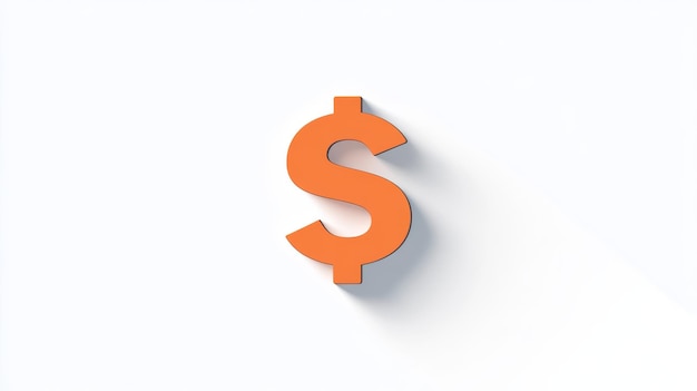 Photo orange dollar sign on white background with shadow financial concept